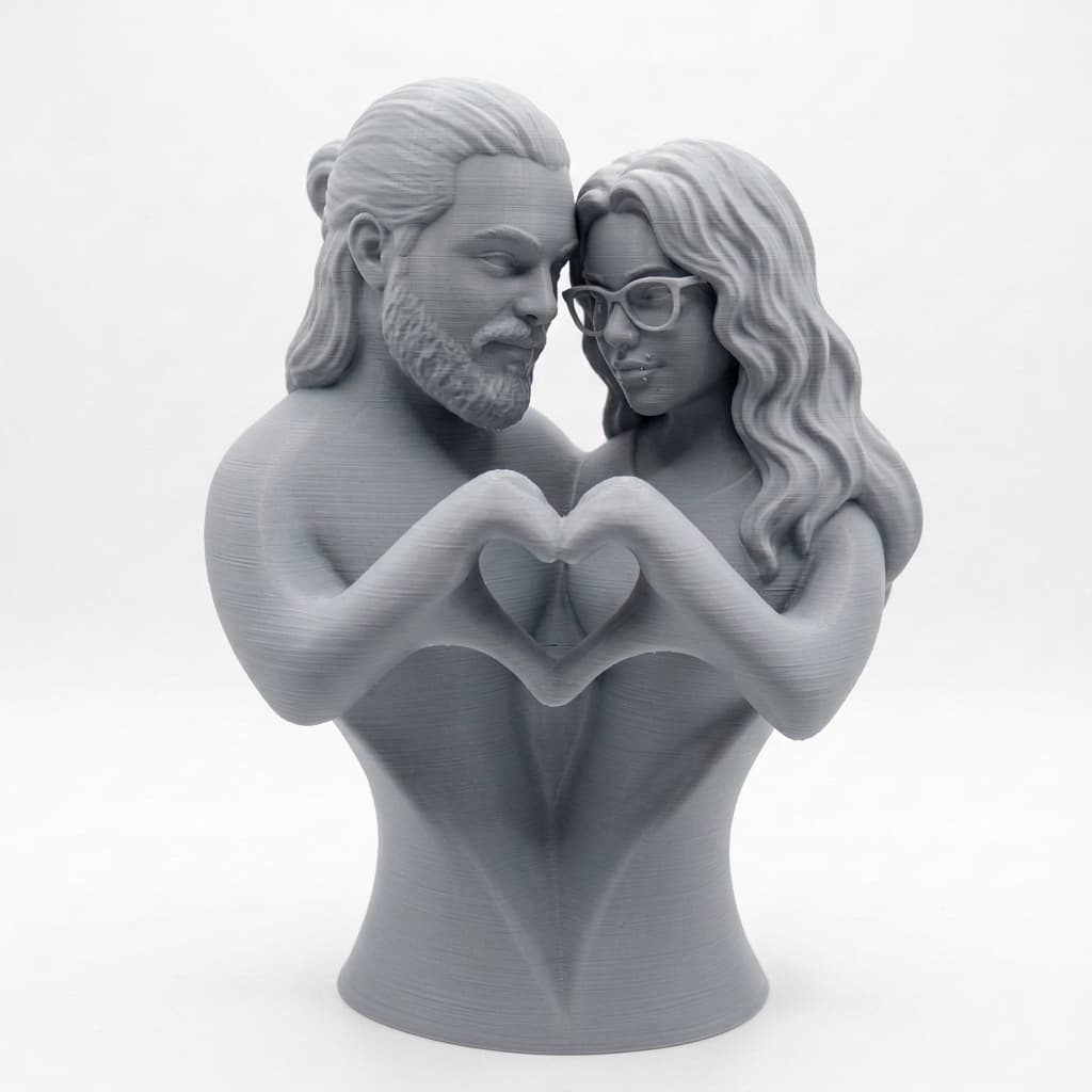 Aşık Çift Kalp Büstü 3D Baskı Dekoratif Figür