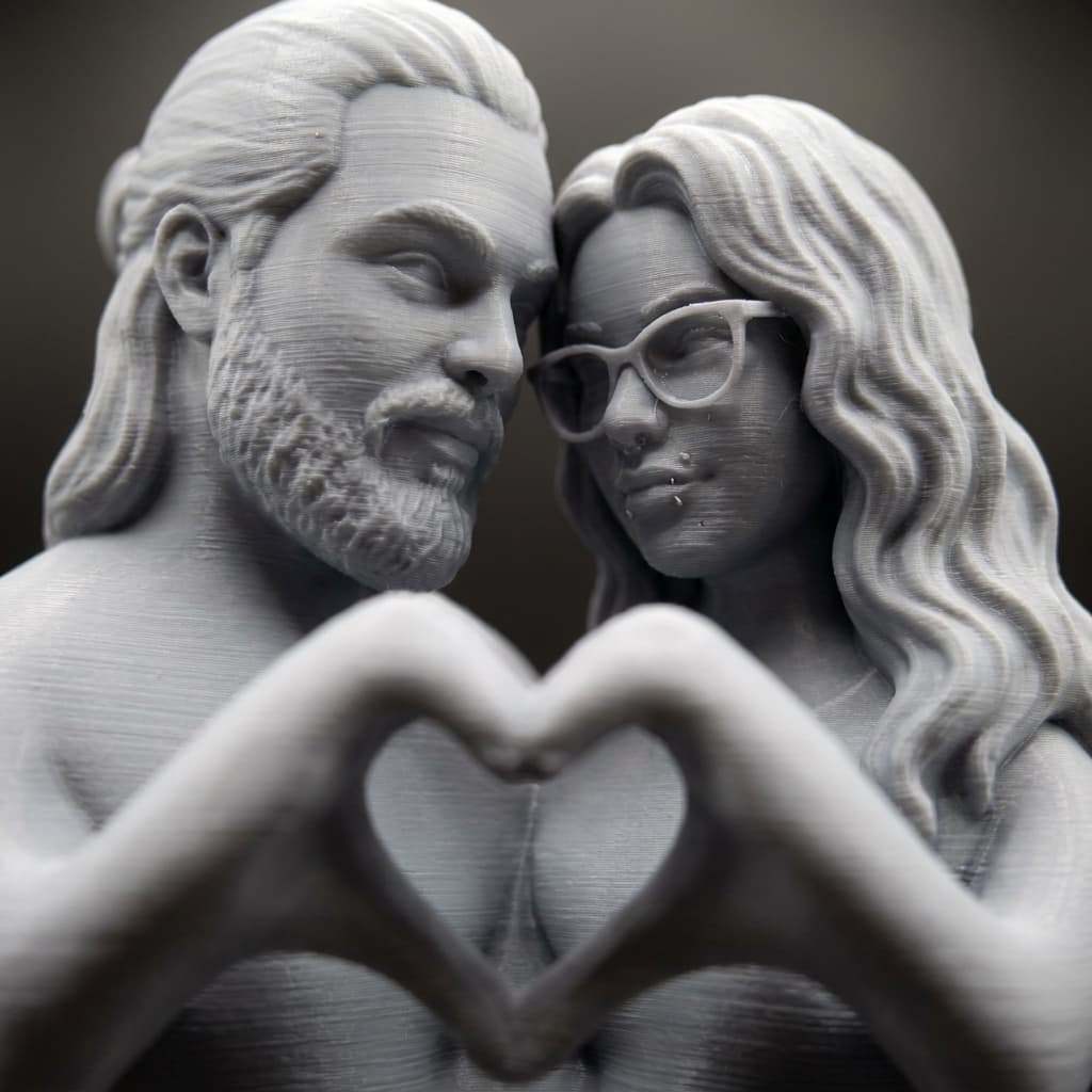 Aşık Çift Kalp Büstü 3D Baskı Dekoratif Figür