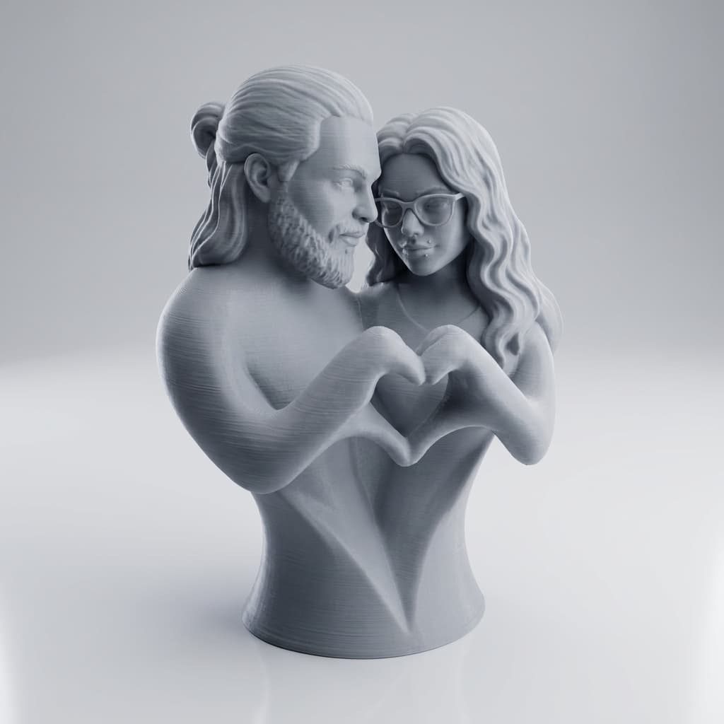 Aşık Çift Kalp Büstü 3D Baskı Dekoratif Figür