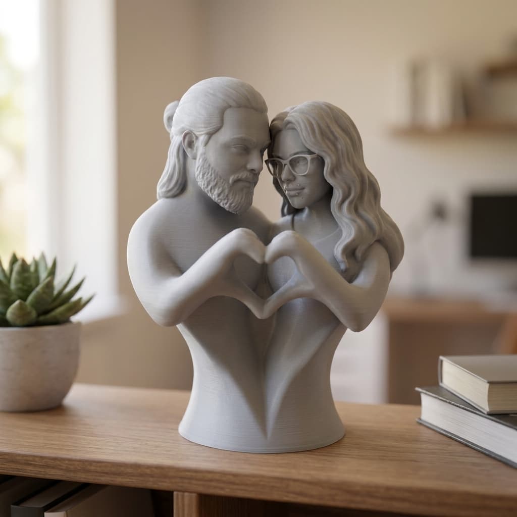 Aşık Çift Kalp Büstü 3D Baskı Dekoratif Figür