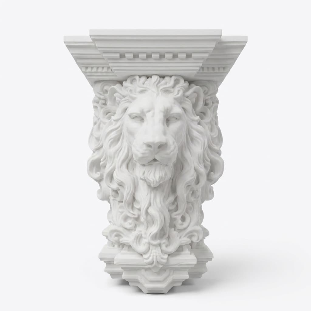 Görkemli Yeleli Aslan Konsolu 3D Baskı Dekoratif Figür