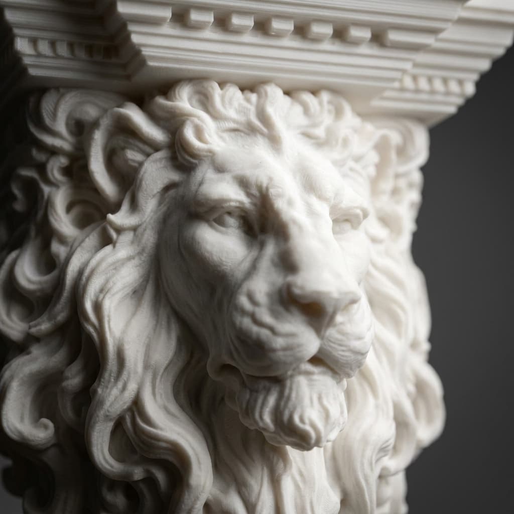 Görkemli Yeleli Aslan Konsolu 3D Baskı Dekoratif Figür