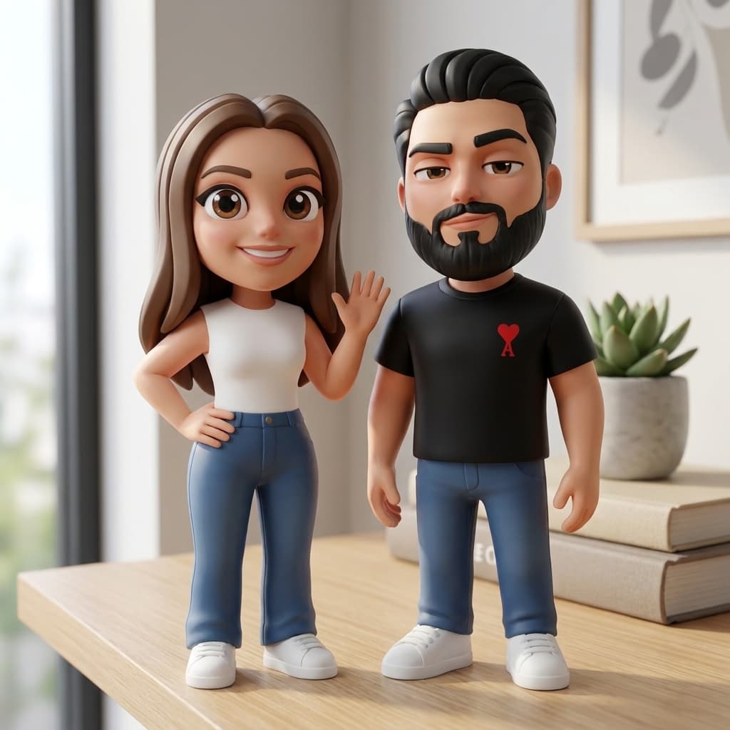 Çift Kişilik Kişiye Özel Karikatür Stili 3D Baskı Figür